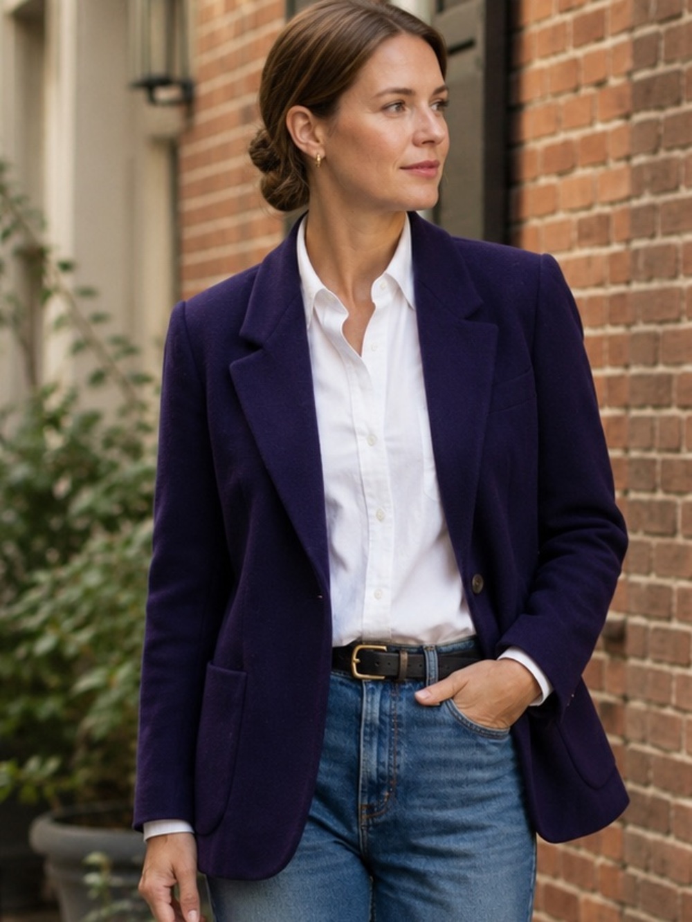 Lands' End Vintage Wool Cashmere Blazer Purple Single Button Petite 4